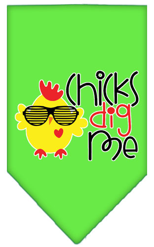 Chicks Dig Me Screen Print Pet Bandana Lime Green Large